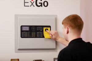 A member of the Advanced technical support team demonstrating how to use the ExGo panel during an ExGo training session