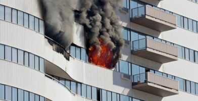 High Rise residential building with smoke