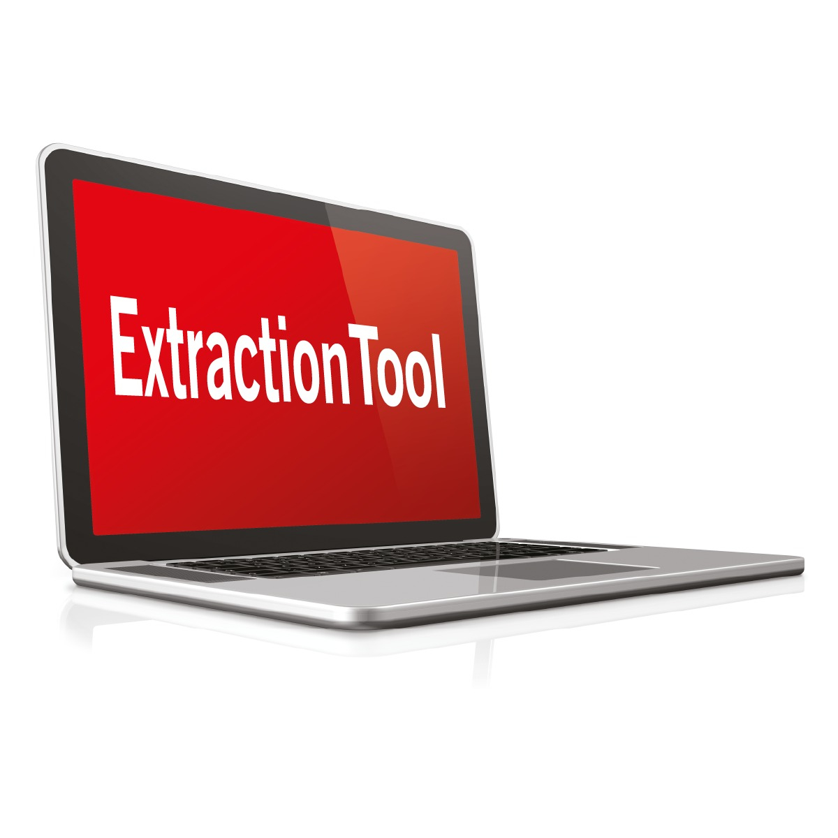 An open laptop displaying a red screen with the text 'ExtractionTool'